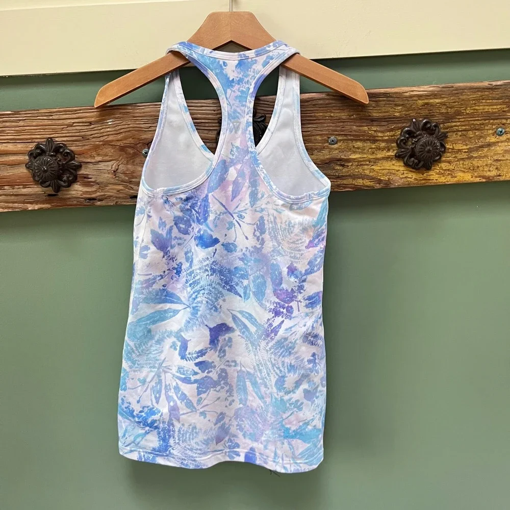 Ivivva by Lululemon Girls Size 12 Racerback Tank Top Blue Purple Leaf Print P6